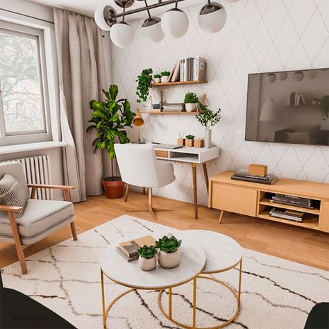 Living Room Office Combo, Living Room Workspace, Desk In Living Room, Small Living Room Decor, Design Apartment, Ideas Living Room, Livingroom Layout, Work Desk, Living Room Decor Apartment