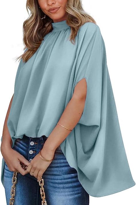 Hem Casual Oversize Blouses Shirts Top Cape Shirt, Loose Dress Pattern, Kaftan Tunic, Casual Blouse Shirts, Batwing Sleeve Top, Cape Tops, Short Sleeve Tunic Tops, Cord Set, Vintage Crop Tops