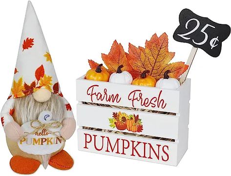 Fall Decorations for Home Indoor, Fall Thanksgiving Table Decor - Wooden Crate with 1 Fall Gnome Plush, 4 Mini Foam Pumpkins & 6 Fall Leaves, Farmhouse Fall Kitchen Tiered Tray Decor Mantle Shelf Desk Fall Decorations For Home, Crate Decor, Fall Tiered Tray Decor, Fall Gnome, Mantle Shelf, Foam Pumpkins, Shelf Desk, Fall Thanksgiving Decor, Dining Table Centerpiece