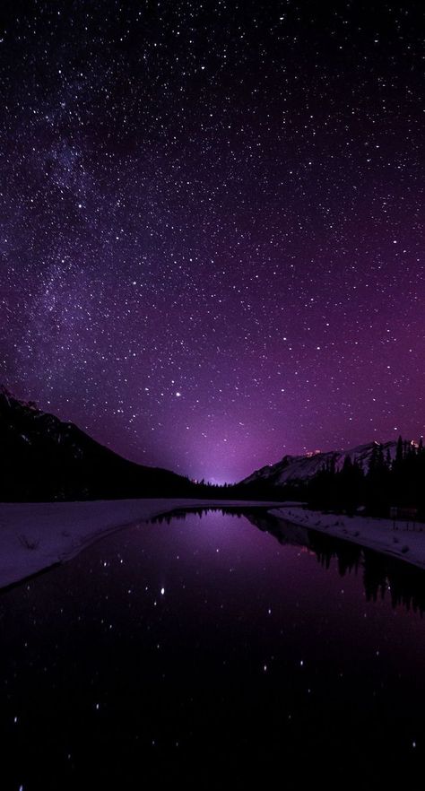 The Night Sky, Night Sky, Lake, Stars, Purple, Water