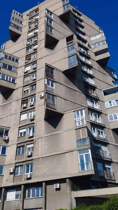 20 Communist-Era Brutalist Buildings in Belgrade - The Amazing Traveler Brutalist Architecture Soviet, Balkan Architecture, Serbian Architecture, Soviet Architecture, Brutalist Buildings, Facade Material, Concrete Facade, Brutalist Design, European Architecture