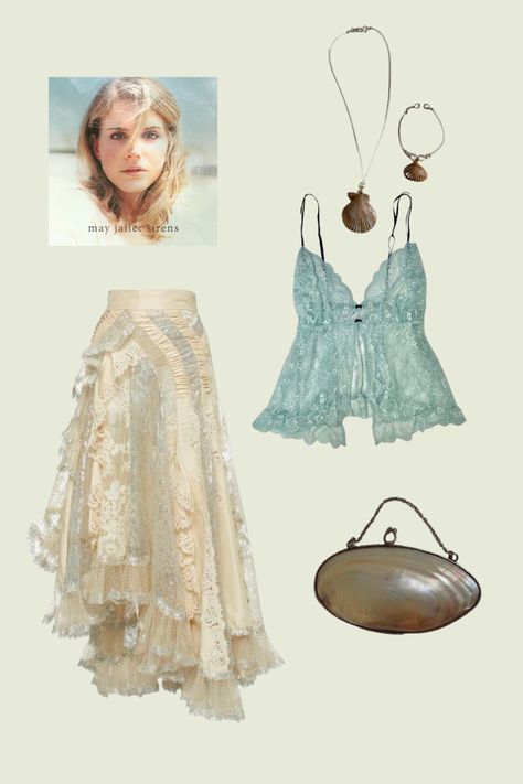 Oceanic Aesthetic Outfits, Coquette Mermaid Outfit, Romcom Core Style, Fairy Beach Outfit, Pink Mermaidcore Outfits, Siren Aesthetic Dress, Lizzy Grant Outfits Inspiration, Mermaid Core Fits, Lana Core Aesthetic Outfit