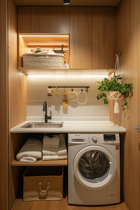 Achieve efficiency with elegance in small laundry rooms featuring sinks! Discover how to wash delicates or handle tough stains seamlessly while elevating the aesthetic appeal of your compact laundry space. Dive into different sink designs and clever placement strategies designed for small areas. #EfficiencyElegance #SmallLaundryRooms #WashingInStyle Small Laundry Room Apartment, Laundry Area Small Spaces, Small Washing Area Ideas, Dry Area Ideas, Small Washing Room Ideas, Laundry Room With Toilet And Sink, Wash Room Ideas Bathroom, Kitchen Laundry Room Ideas, Utility Design Ideas