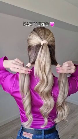 This easy updo is the perfect style for getting your hair off your neck in the hot, sticky heat this summer. It’s super cute and stylish for a party, or even for a glamorous day at work. Long Hairstyles Pulled Up, Easy Updos For Long Heavy Hair, Long Hair Bridesmaid Styles Ponytail, Upside Hairstyles, Super Long Hair Updo Easy, Pretty Hair Updos Easy Hairstyles, Grown Up Ponytail, Easy Updo With Clip In Extensions, Cute Updos Long Hair