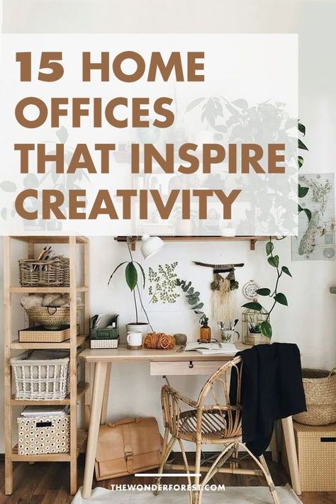 Here are some beautiful offices to inspire your home office and boost your productivity and creativity! | Wonder Forest | Home Decor | office ideas | home office ideas | offices home | decorating ideas for home office | home office decorating ideas | home office desk | apartment home office Boho Living Room Office Combo, Youtube Office Setup, Aesthetic Office Space, Boho Office Space Workspaces, Boho Office Room, Desk Apartment, Zen Home Office, Office Yoga Room, Boho Home Office