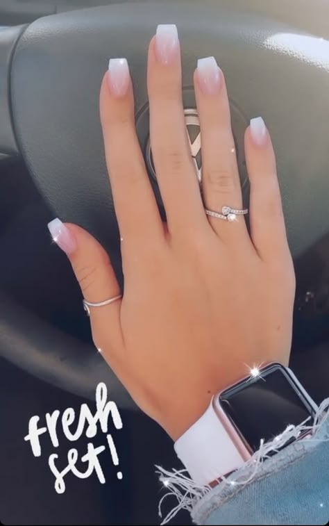 White And Pink Ombre Acrylic Nails, Short Coffin Shape Nails Ombre, Short Ombré Acrylic Nails, French Tip Ombre Nails Coffin, White Tip Acrylic Nails Coffin, Light Pink Ombre Nails Coffin, Pink White Ombré Nails, White Acrylic Nails Coffin Short, Pink And White Full Set Nails