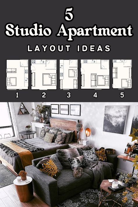 5 Studio Apartment Layout Ideas That Will Make Your Studio Flow Beautifully — Moda Misfit | Small Apartment Styling + Cozy Living Studio Apartment Setup, Apartment Layout Ideas, Brown Couch Decor, Brown Leather Sofa Living Room, Limewash Walls, Dark Boho Living Room, Family Room Layout, Cozy Studio Apartment, Small Room Makeover