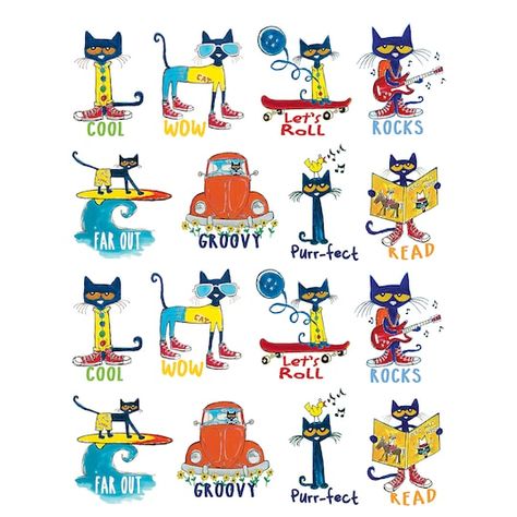 Pete The Cats, Teacher Created Resources, Motivational Sticker, Pete The Cat, Graffiti Cartoons, Blue Green Orange, Activity Ideas, Fun Stickers, Cat Stickers