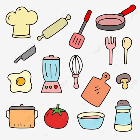 Cooking Stickers Cute, Paper Duck Food And Drink, Cooking Stickers Printable, Cooking Doodles, Cooking Drawing, Cooking Illustration, Art Cook, Baking Clipart, Cool Drawings For Kids