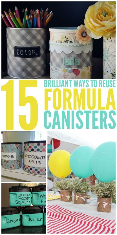 What To Do With Old Formula Cans, Recycle Formula Containers, Diy With Formula Cans, Recycled Formula Tins, Formula Tins Upcycle, Formula Containers Repurpose, Formula Tin Ideas, Repurpose Popcorn Tin, Crafts With Formula Cans