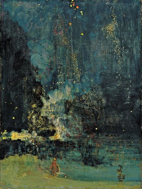 Nocturne in Black and Gold: The Falling Rocket (1875), by James McNeill Whistler James Whistler Painting, Lori Marie Jenkins, Cool Modern Art, Aestheticism Art, Whistler Paintings, Whistler Art, Industrial Art Painting, Nocturne In Black And Gold, Black And Gold Painting