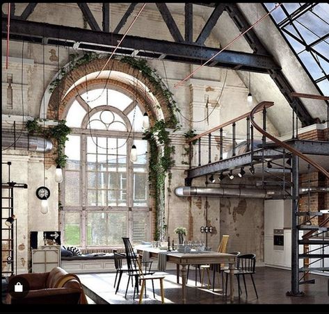 Industrial Exterior, Industrial Loft Design, Warehouse Living, Architecture Renovation, Loft Stil, Industrial Living, Loft Interiors, Vintage Industrial Furniture, Loft Living