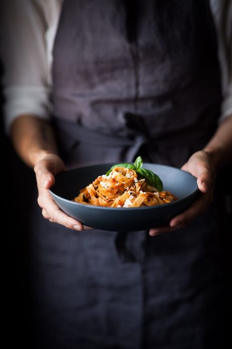 Tomato Tagliatelle, Roasted Aubergine, Food Photography Composition, Food Shoot, Dark Food Photography, Food Photography Ideas, Roasted Eggplant, Food Photoshoot, Restaurant Photography