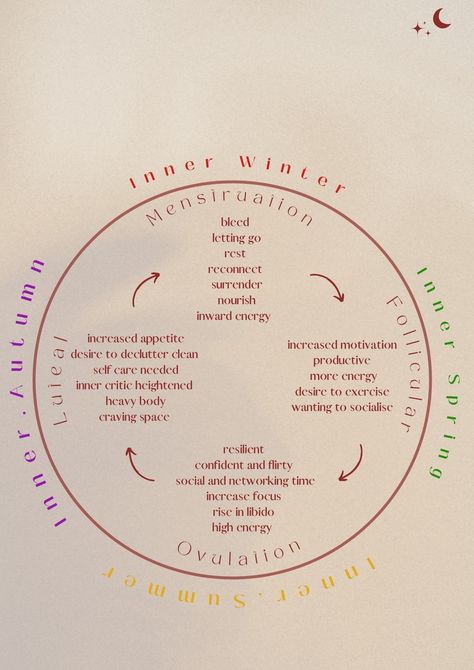 Menstrual Cycle Phases Energy, Menstrual Cycle Energy, Phases Of Your Cycle, Energy Levels During Menstrual Cycle, Phases Of Women Cycle, Hormone Cycle Phases, Phases Of A Womans Cycle, Woman Hormone Cycle, Different Cycle Phases