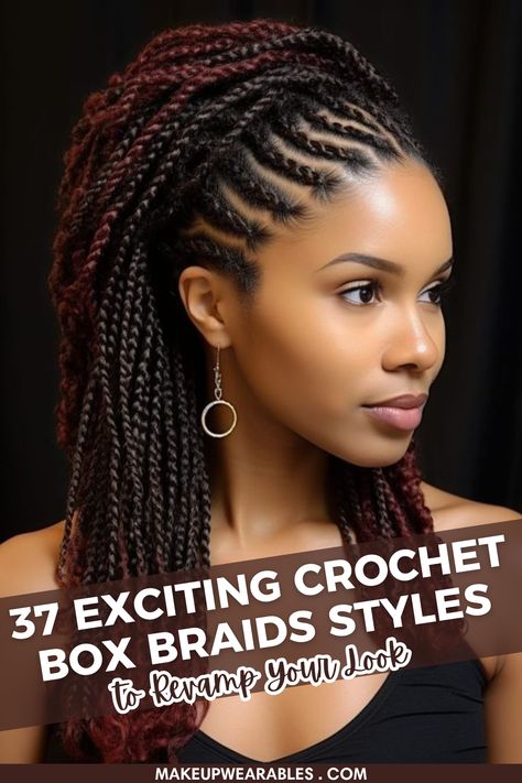 Crochet Box Braids: Effortless Style with a Modern Twist Braid Pattern For Box Braids, Crochet Box Braids Hairstyles, Cornrow Updo Hairstyles, Box Braid Styles, Braid Looks, Nails Daisy, Crochet Braid Pattern, Afro Hairstyles Men, Hairstyles Male