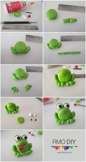 Polymer-clay-frog-diy-tutorial-stripe Frog Cake, Clay Crafts For Kids, Kids Clay, Clay Diy Projects, Clay Crafts Air Dry, Tanah Liat, Polymer Clay Diy, Polymer Clay Animals, Polymer Crafts