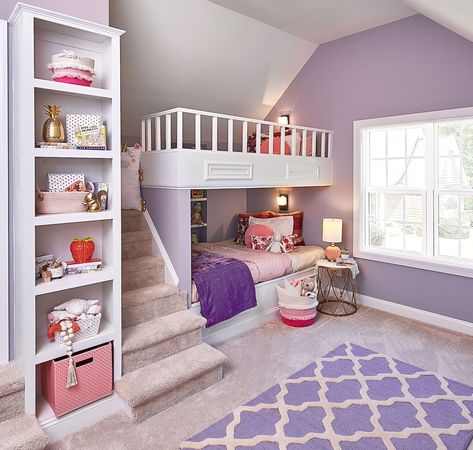 Attic To Bedroom Conversion, Storage Nursery Ideas, Playroom Decoration Ideas, Black Luxury Bedroom, Pink Kids Bedrooms, Playroom Decorating Ideas, Playroom Decor Ideas, Purple Girls Bedroom, Purple Girls Room