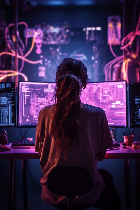 Aesthetic Cybersecurity, Senior Software Engineer, Girl Programming Aesthetic, Female Coder Aesthetic, Women Who Code, Girls Who Code Aesthetic, Girl Software Engineer, Hackers Aesthetic, Computer Science Aesthetic Wallpaper