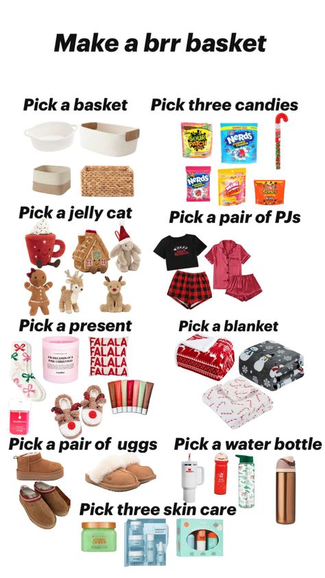 Make your own Christmas brr basket Burr Basket For Little Kids, Berr Basket Christmas, Br Basket Ideas, Red Christmas Basket Gift Ideas, Christmas Gifts For Brother Diy, Make A Brr Basket, Jingle Baskets For Kids, Cheap Brr Basket Ideas, Make A Christmas Basket