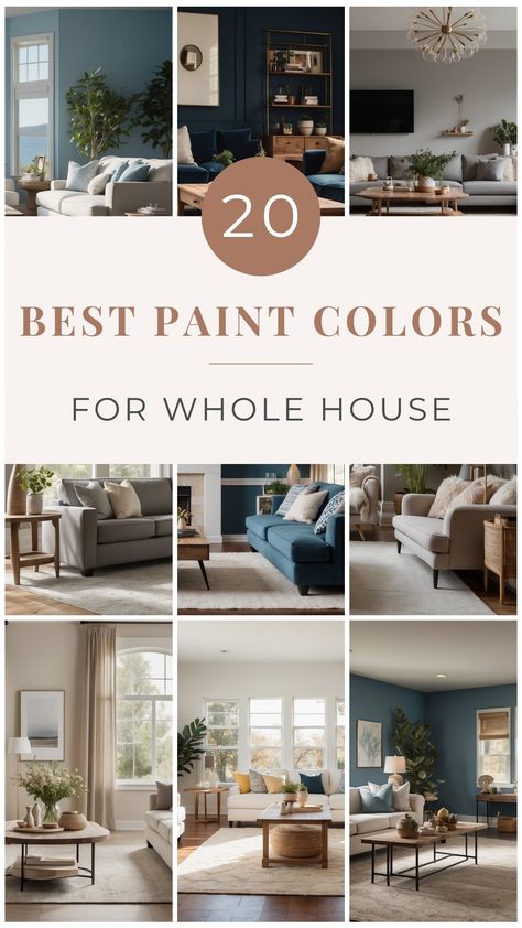 Choosing the perfect paint colors for your entire house can be a daunting task. With countless shades and hues available, finding ones that create a cohesive Classic Interior Paint Colors, New House Color Scheme, 2024 Whole House Paint Colors, New Home Color Scheme, Paint Color For Living Room Walls, Main Floor Paint Colors, Whole House Paint Colors 2020, Den Paint Colors, Inside Paint Colors