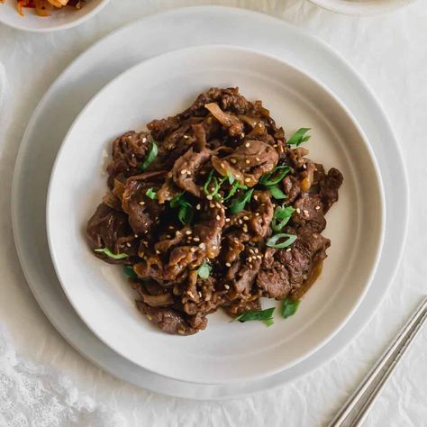 Korean Beef Bulgogi Bulgogi Aesthetic Korean, Ground Beef Bulgogi Recipe, Rice Buns, Korean Food Bulgogi, Korean Beef Bulgogi, Korean Beef Recipes, Korean Bulgogi, Korean Bbq Beef, Korean Rice Cake