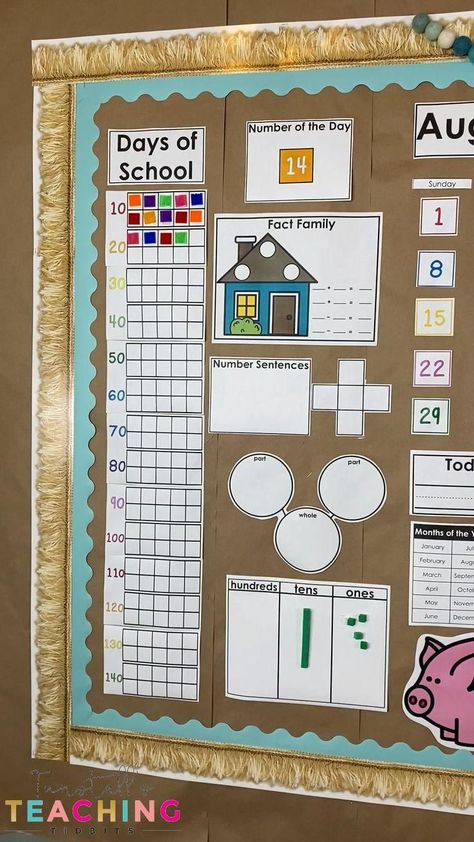 Kindergarten Classroom Setup, Count Days, Math Classroom Decorations, Calendar Math, 1st Grade Classroom, Kindergarten Classroom Decor, Prek Classroom, Preschool Classroom Decor, Elementary Classroom Decor