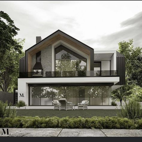 Modern Nordic House, Exterior House Design Ideas, Modern Country House, Exterior House Design, Country Modern Home, Gable House, Nordic House, House Design Ideas, Small House Elevation Design