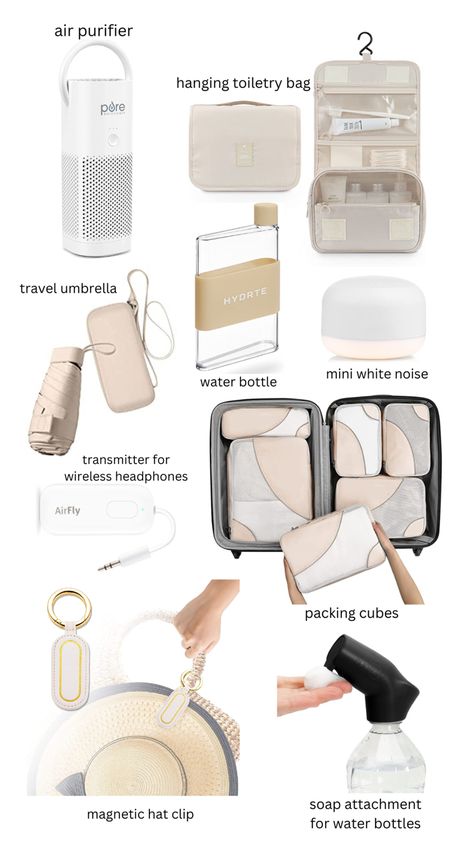 Travel favorites, travel essentials, travel must haves, things to pack, what to pack, gadgets, Packing To Travel, Travel Stuff Products, Beige Travel Essentials, Aesthetic Travel Essentials, Travel Essentials For Women Carry On, Travel Needs Products, Best Travel Essentials, Europe Travel Essentials For Women, Travel Assessories For Women