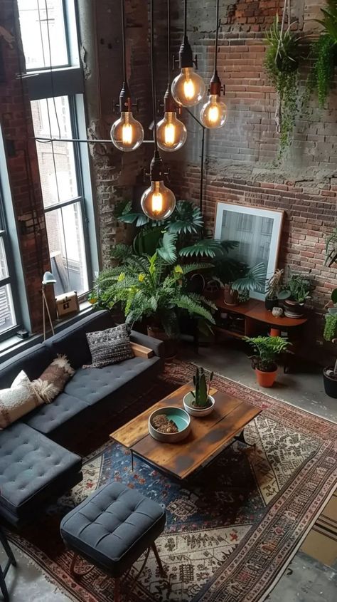 Charming Industrial 290-Square-Foot Studio Apartment - Decoholic Loft Apartment Industrial, Industrial Living Room, Practical Furniture, Studio Apartment Design, Industrial Apartment, Loft Interior Design, Loft Interior, Living Room Styles, Industrial Living