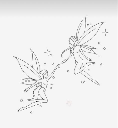 Fairies Tattoos For Women, Flying Fairy Tattoo, Pixie Fairy Tattoo Ideas, Fairy Outline Tattoo, Afro Fairy Tattoo, Minimalist Fairy Tattoo, Fairy Outline, Small Fairy Tattoos, Cute Simple Tattoos