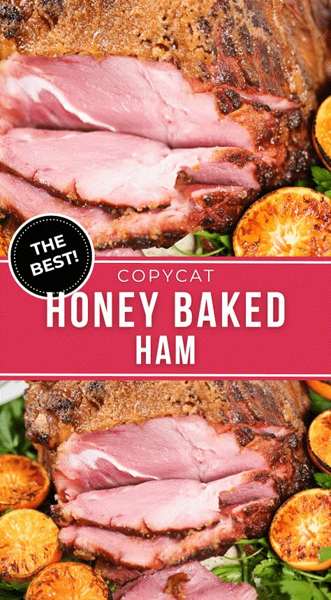 This copycat Honey Baked Ham recipe is amazing. The sweet glaze and seasoned rub compliment salty ham perfectly. Honey Baked Ham Recipe, Ham Recipes Baked, Thanksgiving Turkeys, Ham Glaze Recipe, Honey Glazed Ham, Honey Baked, Christmas Dinner Ideas, Sweet Glaze, Honey Ham