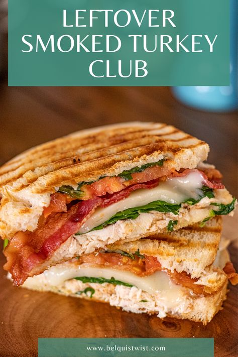 This delicious club sandwich was made with thanksgiving smokeed turkey leftovers. A perfect way to repurpose that yummy turkey! Leftover Smoked Turkey, Turkey Sandwiches Recipes, Turkey Leftovers, Turkey Club, Best Sandwich Recipes, Panini Recipes, Panini Sandwiches, Turkey Sandwich, Dinner Sandwiches