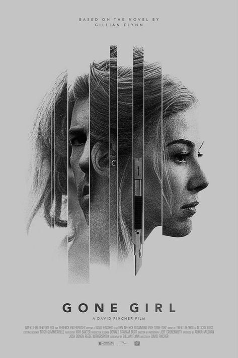 Gone Girl (2014) [665 1000] by RYVE Batman Prints, Joker Print, The Big Sleep, Girl Film, Best Movie Posters, Black And White Movie, Film Poster Design, Septième Art, Rosamund Pike