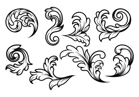 Acanthus Vector Filigree Tattoo, Ornament Drawing, Yoga Logo, Tooling Patterns, Ornamental Tattoo, Leaf Ornament, Doodle Design, Acanthus Leaves, Design Page