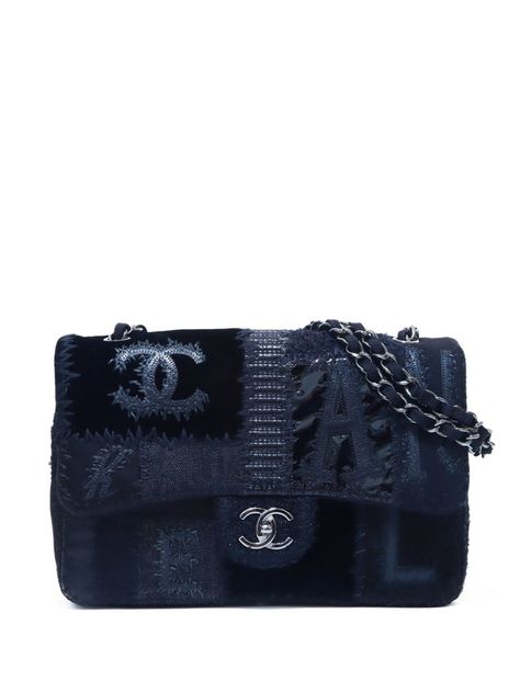 circa 2017 black denim patchwork design signature interlocking CC logo fabric and chain-link shoulder strap front flap closure signature interlocking CC turn-lock fastening main compartment internal zip-fastening pocket silver-tone hardware Serial number: 25706707 This item comes with an original authenticity seal. This item comes with an original Chanel authenticity card. Condition: EXCELLENT. This previously owned item is in near-perfect condition with no signs of damage or use. Purchasing this item continues its narrative and reduces the environmental impact by avoiding the use of new resources needed to make the product from scratch, such as water, materials and electricity, and avoiding additional manufacturing impact. Learn more about what makes a product Conscious on our Conscious C Chanel Denim, Classic Flap Chanel, Chanel Bags, Unique Chanel Bag, Navy Chanel Bag, Vintage Chanel Bag 1stdibs, Vintage Chanel Flap Bag, Limited Edition Chanel Bag, Farfetch Chanel Bag