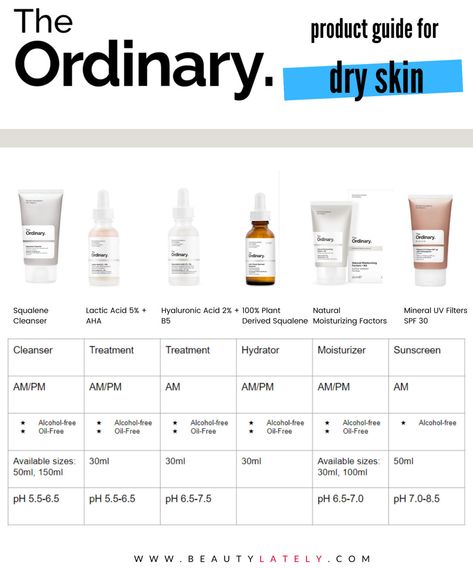 The Ordinary For Dry Skin, The Ordinary Skincare Guide, Dry Skin Routine, The Ordinary Skincare Routine, Skincare Guide, Ordinary Skincare, Haut Routine, Oily Skin Care Routine, The Ordinary Skincare