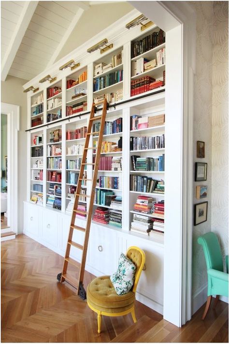 Friday Favorite: Library Bookcases with Ladders Bookcase Ideas, Floor To Ceiling Bookshelves, Bookshelf Ideas, Book Cases, Farmhouse Flair, Library Bookshelves, Library Office, Library Bookcase, Library Room