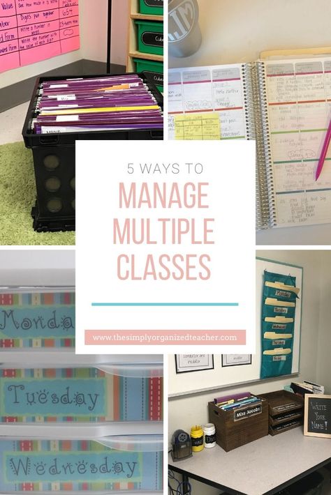 Do you have multiple classes as an elementary teacher? This post shares how you can keep all the classes organized and well managed. Middle School Teacher Organization, High School Teacher Organization, Middle School Organization, Classroom Organization High School, Middle School Classroom Organization, Teacher Organisation, Lesson Plan Organization, Teaching Organization, Math Organization