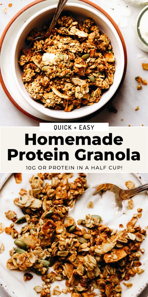 Protein Granola Granola Recipe Egg Whites, Macro Friendly Granola Recipe, High Protein Low Carb Granola, Diy Protein Granola, Granola Recipe Protein, Homemade High Protein Granola, But Free Granola, Macro Friendly Granola, Granola With Protein Powder