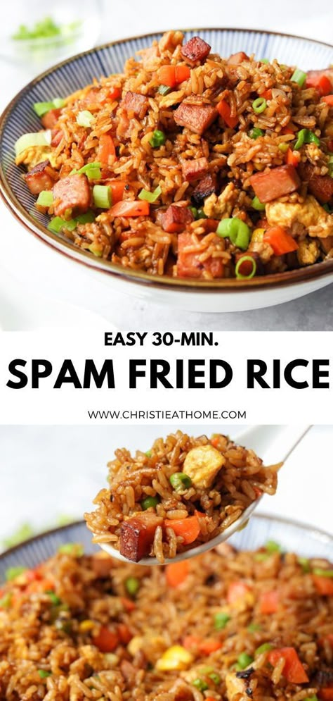 Hawaiian Spam Recipes, Spam And Rice, Spam Fried Rice Recipe, Spam Recipes Dinners, Using Leftover Rice, Garlic Corn, Hawaiian Fried Rice, Fried Spam, Spam Fried Rice