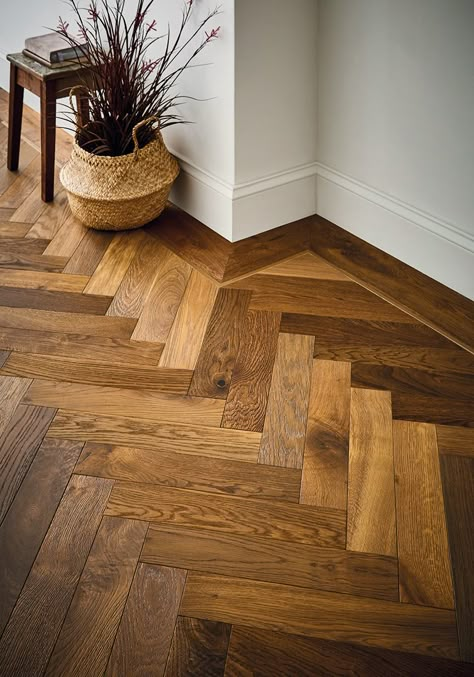 Congaree Smoked Oak Parquet | Atkinson & Kirby Engineered Parquet Flooring, Herringbone Flooring, Oak Parquet, Wood Floor Design, Herringbone Wood Floor, Herringbone Wood, Rich Design, Wood Parquet, Parquet Flooring