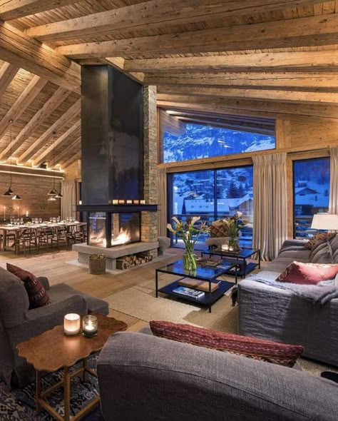 Rustic Cabin Fireplace, Luxury Chalet Interior, Chalet Interior Design, Cabin Fireplace, Modern Chalet, Luxury Chalet, Chalet Interior, Chalet Design, Cabin Tiny House