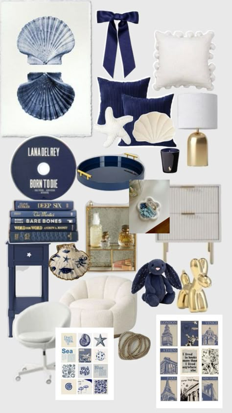 Blue And Wood Room Aesthetic, Navy Silver Bedroom, Blue Elegant Bedroom, Navy Black And White Bedroom, Navy Accents Bedroom, Dark Blue White And Gold Bedroom, Navy Room Inspiration, Navy Blue Room Inspiration, Navy And White Room Bedrooms