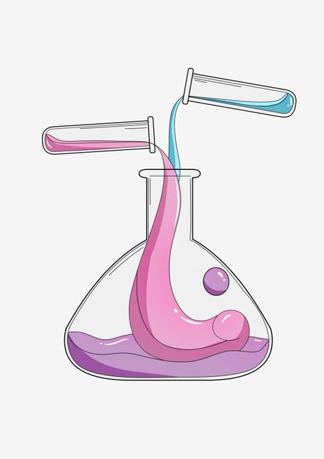 Lab Beaker Drawing, Chemical Reactions Aesthetic, Chemistry Lab Illustration, Science Pictures Art, Chemistry Aesthetic Art, Chemical Drawing, Chemistry Doodles, Pink Chemistry, Chemistry Cartoon