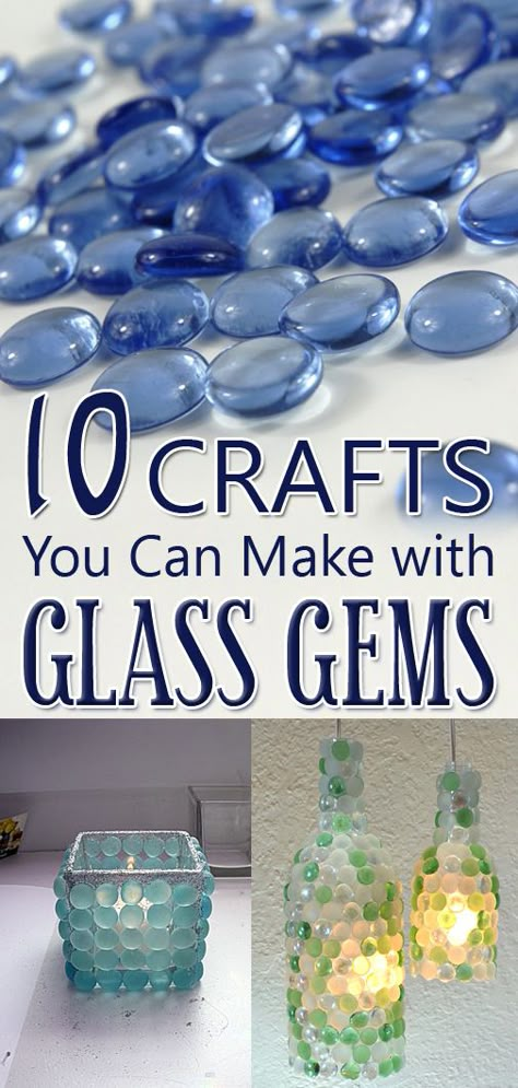 Here's a list of easy projects you can make with glass gems. Glass Bead Crafts, Marbles Crafts, Gem Crafts, Garden Crafts Diy, Glass Bottle Crafts, Diy Dollar Store Crafts, Glass Gems, Wine Bottle Crafts, Clever Crafts