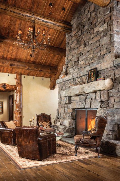 Rustic Stone Fireplace, Stone Fireplace Designs, Cabin Fireplace, Fireplace Pictures, Timber Frame House, Rock Fireplaces, Farmhouse Fireplace, Rustic Fireplaces, Rustic Home Design