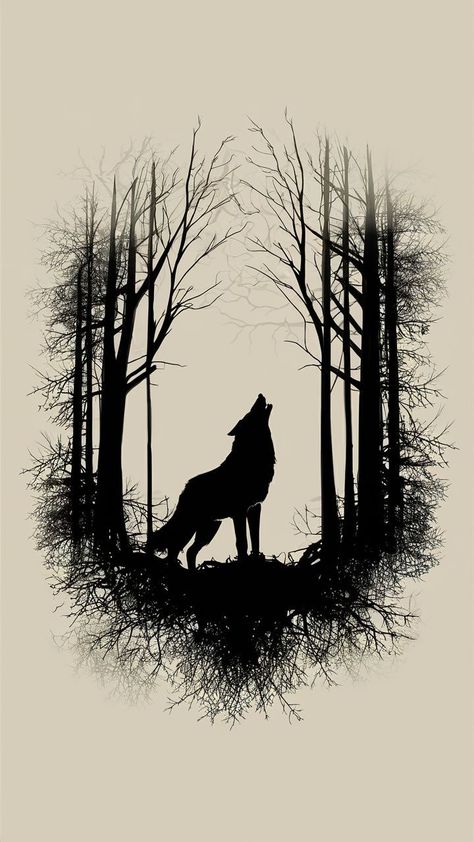 Wolf And Moon Tattoo, Werewolf Tattoo, Wolf Forest, Shadow Wolf, Animal Tattoo Ideas, Wolf Silhouette, Clock Tattoo Design, Wolf Artwork, Forest Tattoos