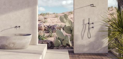 Sola Collection | ABI Bathrooms & Interiors Luxury Greece, Abi Interiors, Outdoor Bathroom, Yellow Tile, Stainless Steel Range, Shower Fixtures, Water Efficiency, Room Tiles, Renovation Design