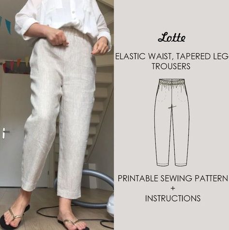 Womens Linen Trousers Pants High Waisted Elastic Waistband Inseam Pockets PDF Sewing Pattern Ankles Length Sizes : Us 2 22, Eu 34 54 - Etsy Sewing Patterns Trousers, Linen Pants Pattern, Sewing Trousers, Pants Pattern Free, Trousers Sewing Pattern, Unique Sewing Patterns, Sewing Pattern Free, Diy Skirts, Diy Pants