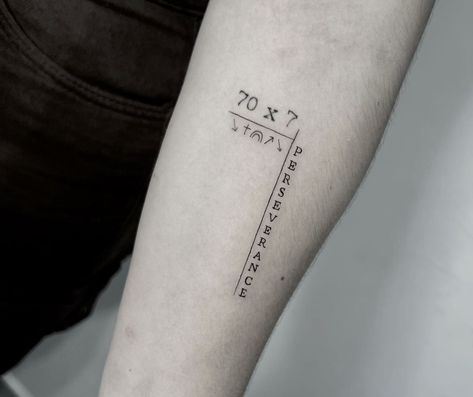 70×7 Tattoo, 70x7 Tattoo Design, 70 X 7 Tattoo, 70x7 Tattoo, Perseverance Tattoo, Tattoo God, Word Tattoo Ideas, 7 Tattoo, Magic Runes